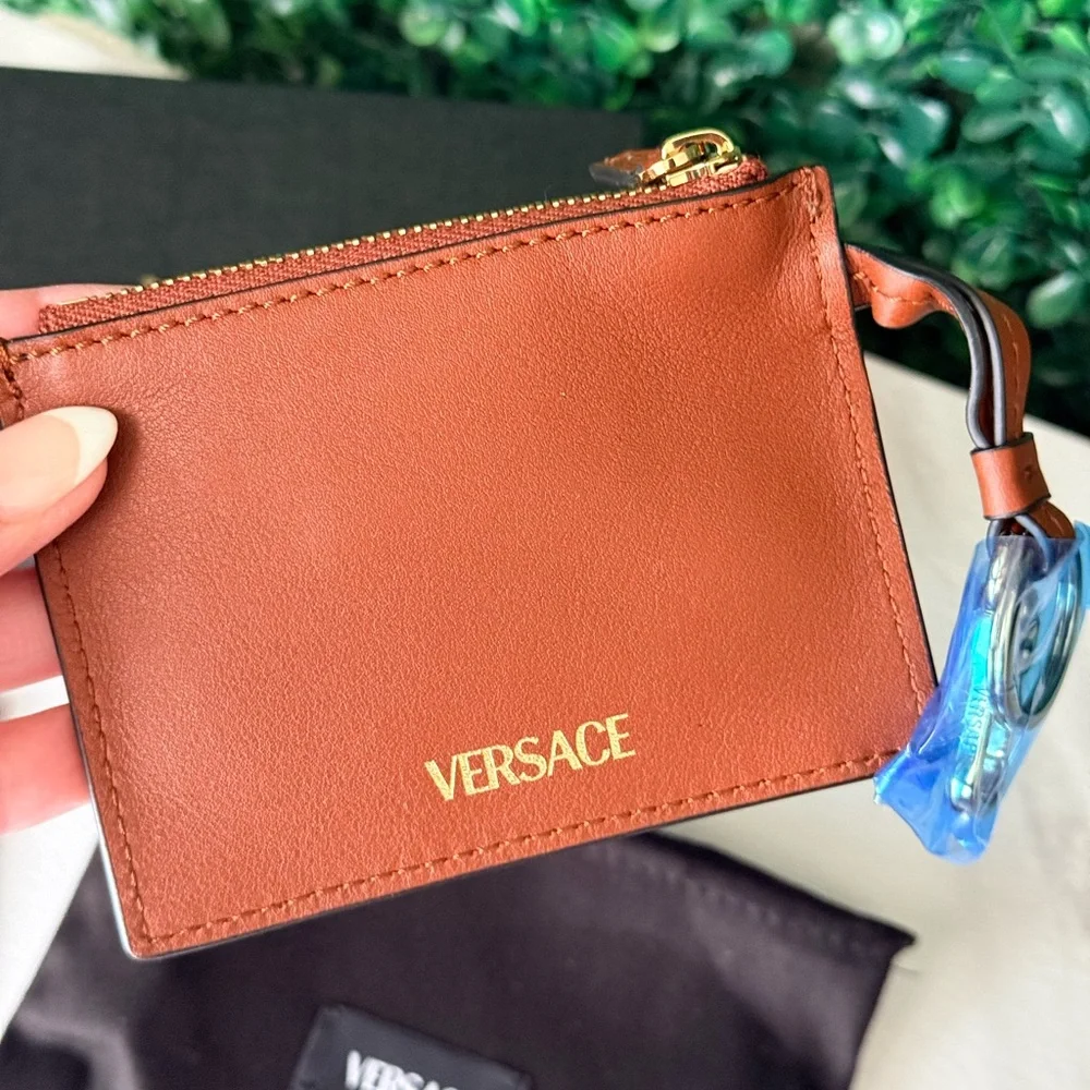 Versace Brown Leather Card Holder NWT